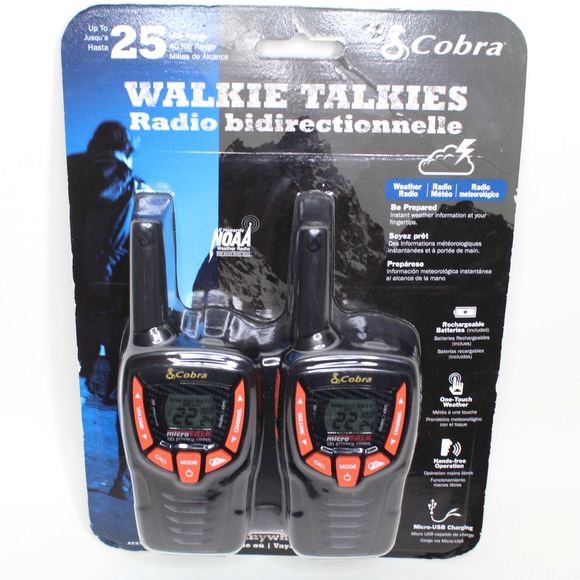 Cobra ACXT345 Walker Talkies 25 Mile Range 22 Channel Weather Radio New - Picture 1 of 4